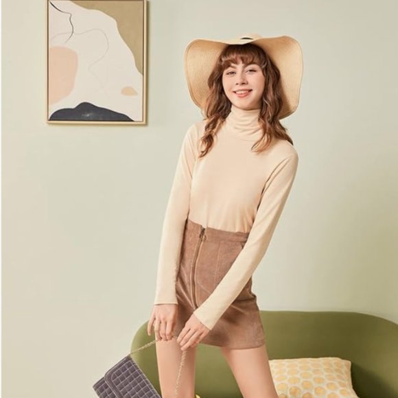 SUNFAYNIS Women's Long Sleeve Turtleneck Top Stretch Size XL - Beige NWT - Picture 6 of 6